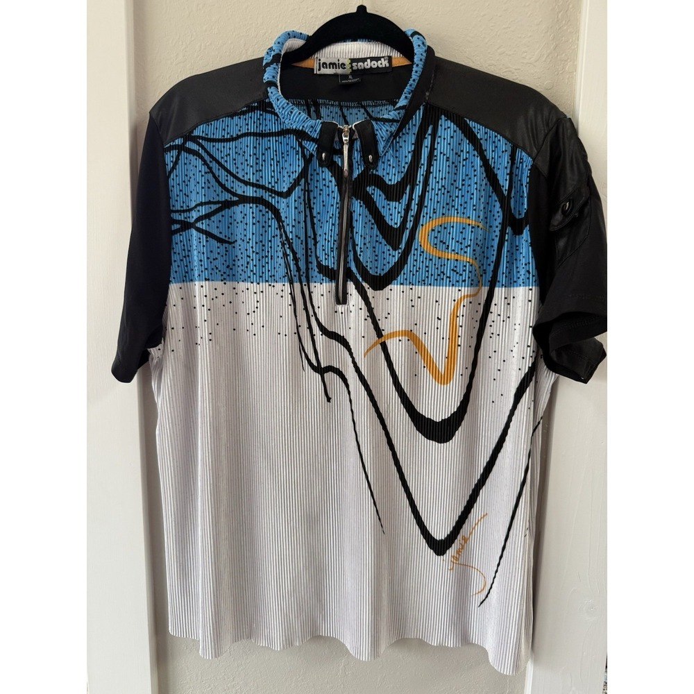 Jamie Sadock Womens Golf Polo Shirt Size XL Abstract Zip Neck Polyester Crinkle